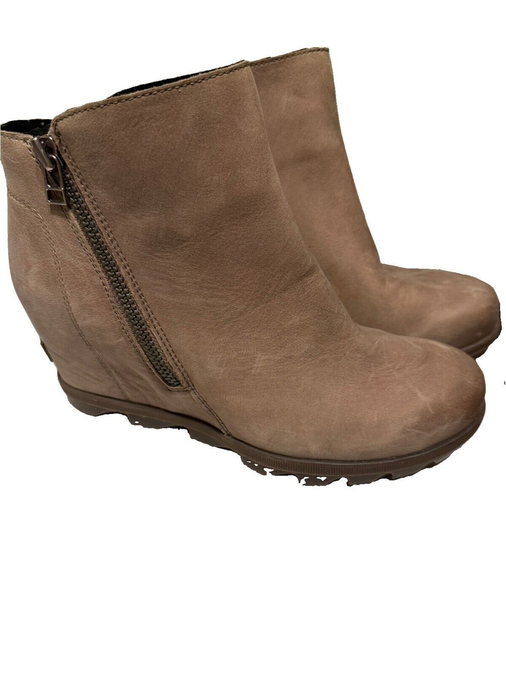 Sorel Joan of Arctic Wedge II Boots Women's 9 Taupe Leather Chelsea NL3365-240